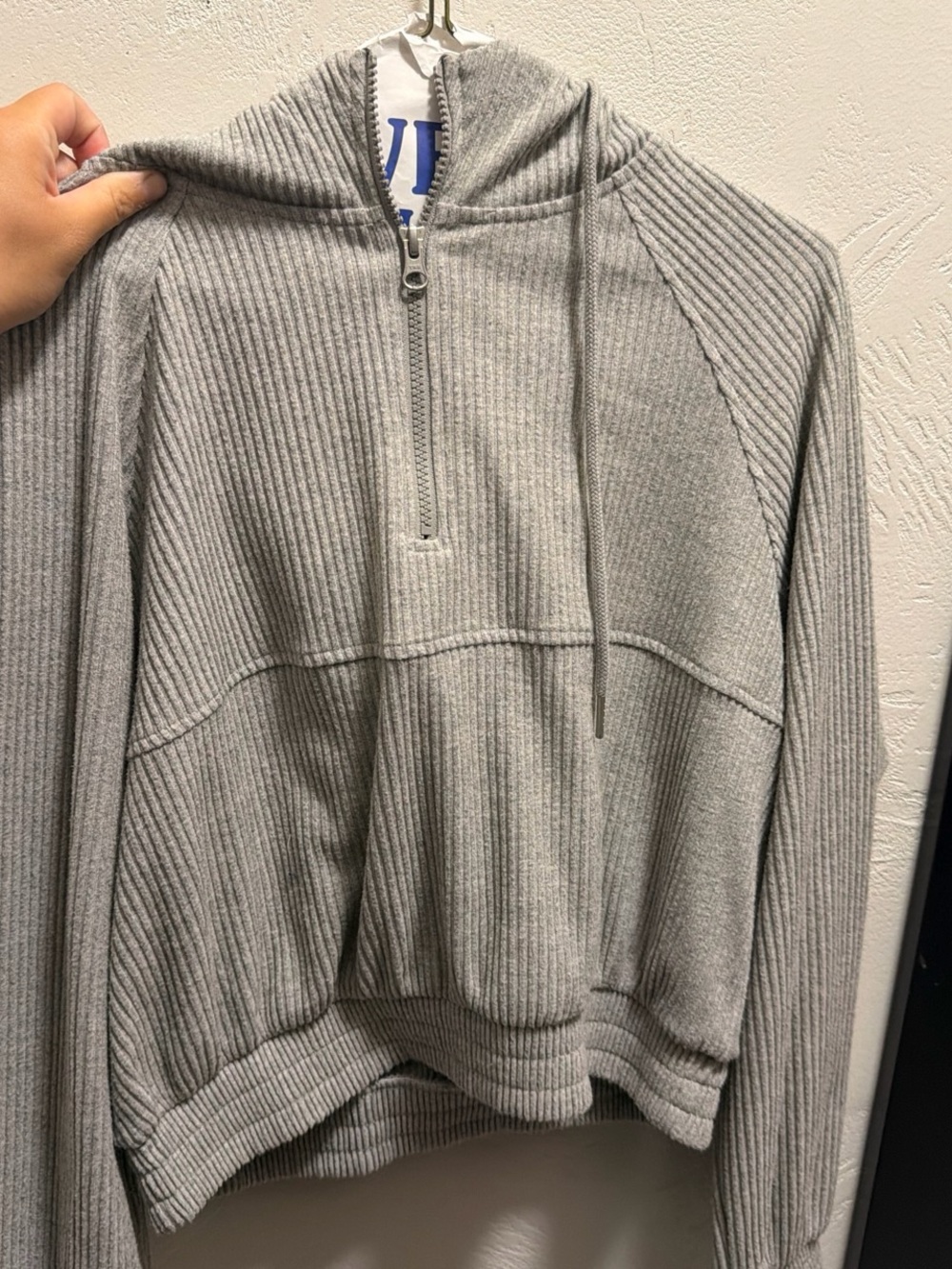 Zella Gray Ribbed Half-Zip Hoodie Sweater